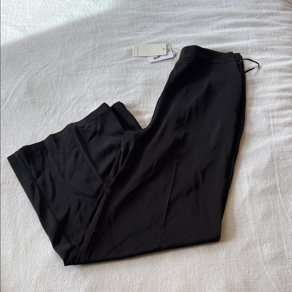 Black silk wide leg trouser